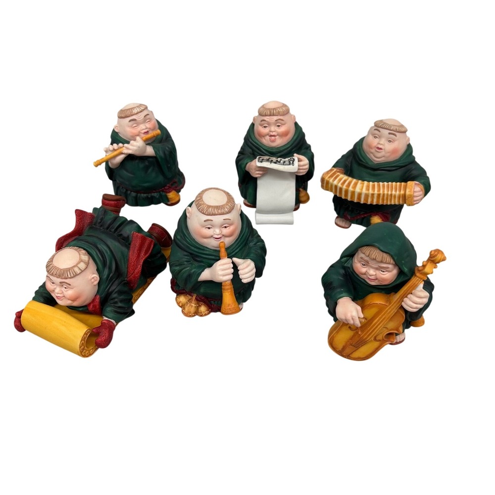 Dept 56 Merrymakers Lot of 6 Monks Tobogganist Flutist Hornblower Cellist Concer